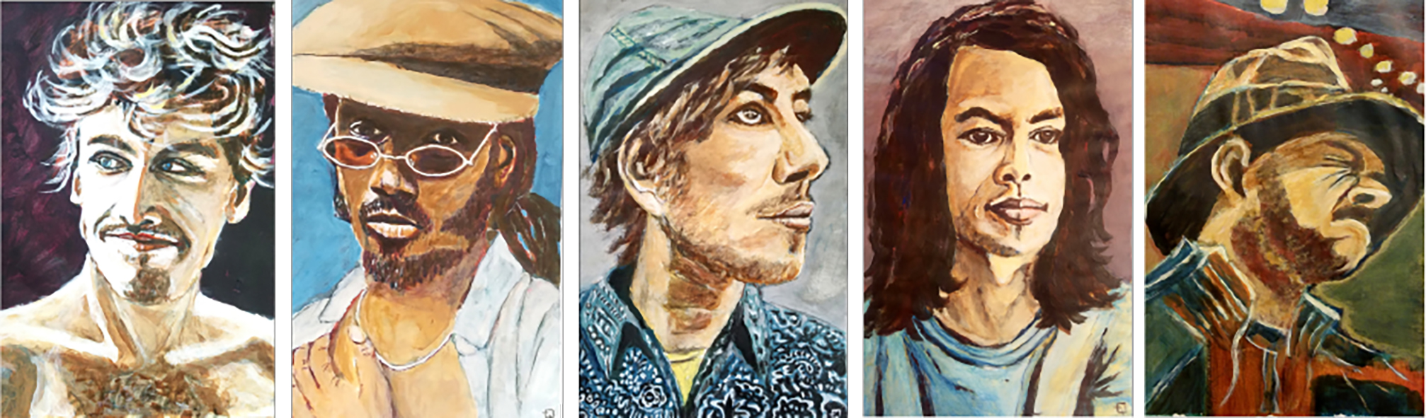 cinco retratos en acrílico